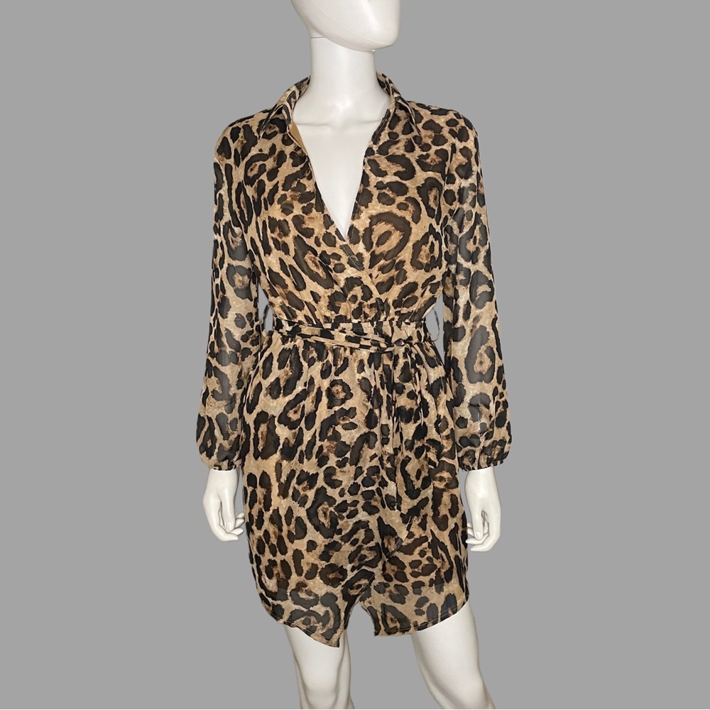 Nic & Jo Long‎ Sleeve Leopard Print Wrap Dress